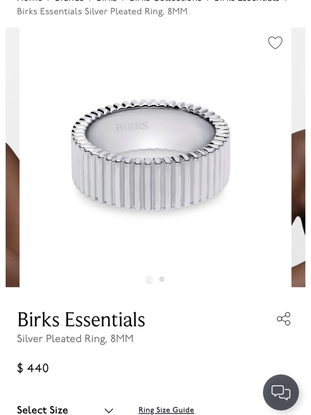 Birks silver pleated ring size 7